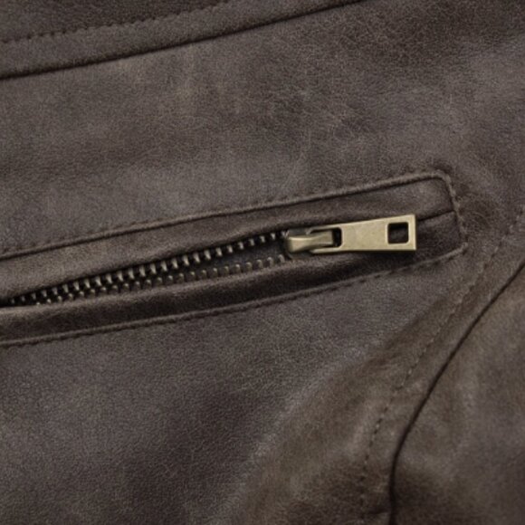 Brown Grunge Biker Jacket Stud Collar - Picture 7 of 9